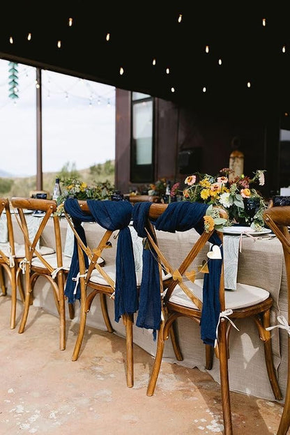 6Pack Navy Blue Cheese Cloth Table Runners 17x108inch Sheer Table Runner | Navy - Image 8