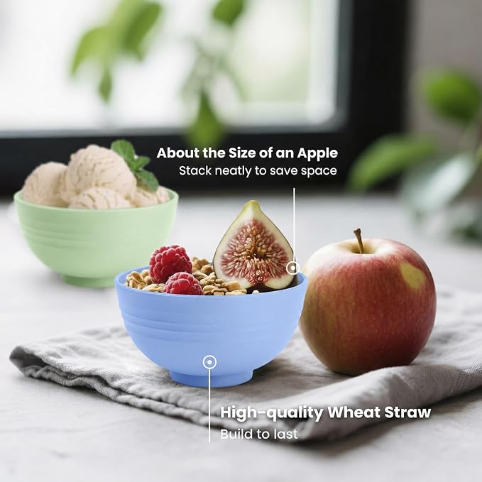 Small Bowls 10oz, Unbreakable & Lightweight Wheat Straw Bowls Sets of 8 - Image 3