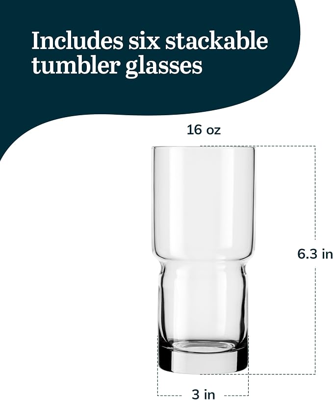 Libbey Newton Tumbler Drinking Glasses, Tall Drinking Glasses Set of 6 - Image 3
