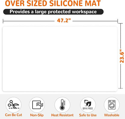 Warome Silicone Mat,47"x 23" Silicone Mats for Kitchen Counter, Waterproof Heat Resistant Mat, Extra Large Countertop Protector, Nonstick Baking Mat,Shipped No Creases- White Translucent