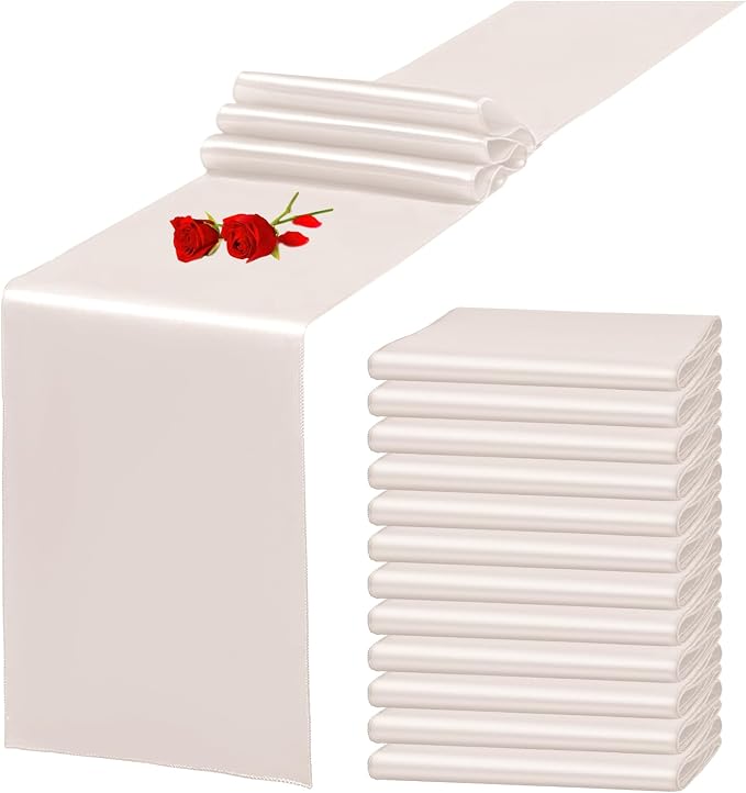 12 Pack Ivory Satin Table Runner 12 x 108 Inch Long Premium Table Runners by YMHPRIDE