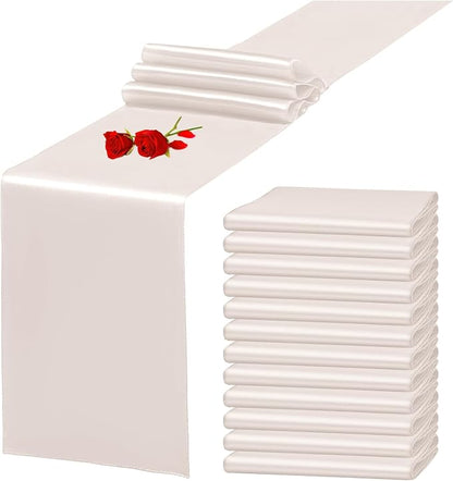 12 Pack Ivory Satin Table Runner 12 x 108 Inch Long Premium Table Runners by YMHPRIDE