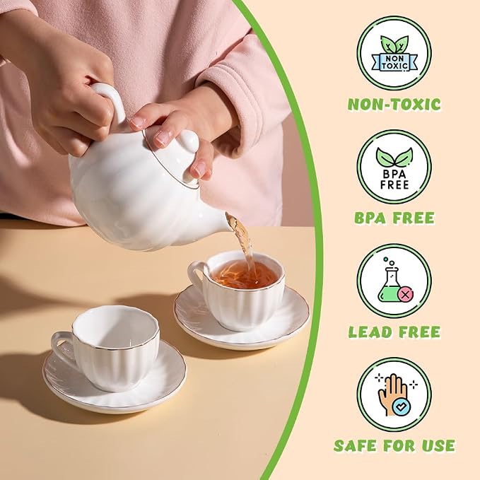 Sweejar Porcelain Tea Set for Little Girls, Kitchen Toys Tea Party Set for Kids - Image 2