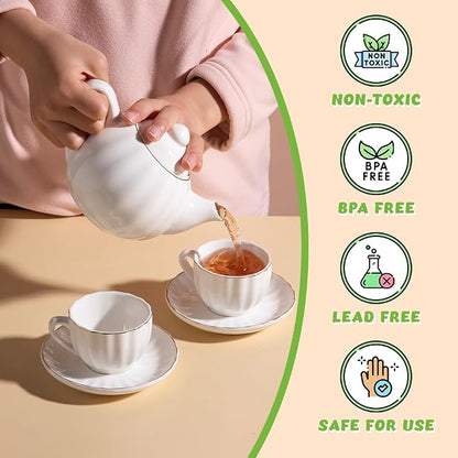 Sweejar Porcelain Tea Set for Little Girls, Kitchen Toys Tea Party Set for Kids - Image 2