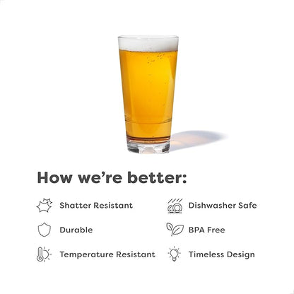 TOSSWARE RESERVE 16oz Stacking Pint, SET OF 24, Premium Quality, Dishwasher Safe & Heat Resistant Unbreakable Plastic Beer Glasses