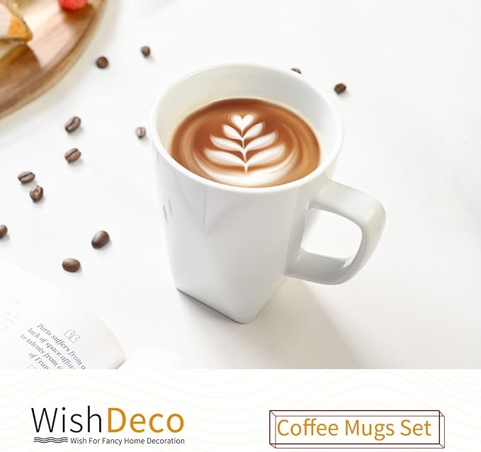 WishDeco White Coffee Mugs Set of 6, Ceramic Coffee Cups 14 oz, Modern Tea Mugs - Image 2