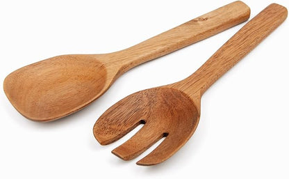 Acacia Wood Salad Servers, 10-inch Wooden Utensils by Naturoom