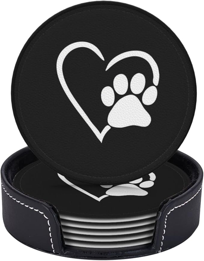 6 Pcs Dog Pet Paws Love Heart Leather Coasters - Image 2