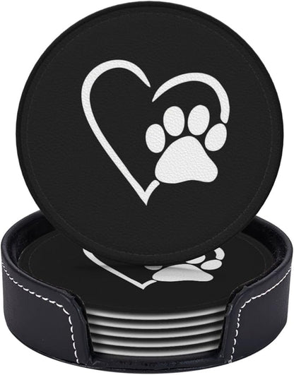 6 Pcs Dog Pet Paws Love Heart Leather Coasters - Image 2