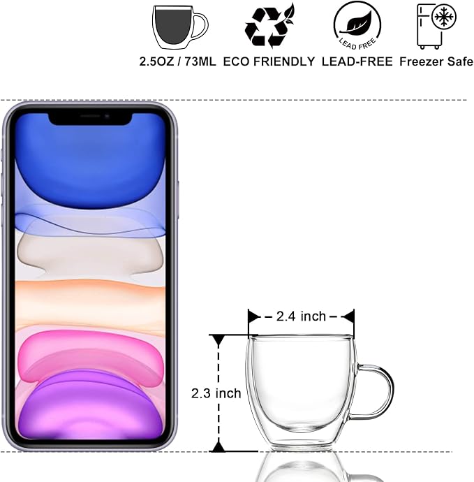 KitchenTour Insulated Coffee Mug 2.5 oz- Double Wall Glass Coffee Cup - Image 2