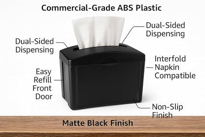Tabletop Comercial Napkin Dispenser (Servilleteros para Restaurantes) - Stainless Steel Comercial Holder for Interfold Napkins - Dual - Sided Acces