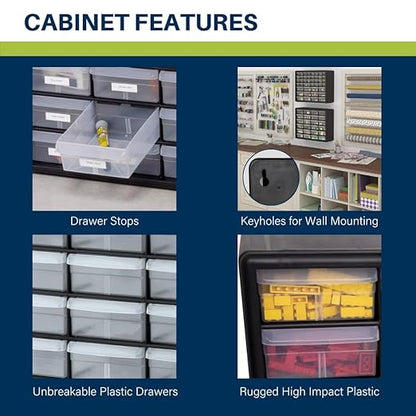 Akro-Mils 24-Drawer Plastic Drawer Storage Cabinet for Garage Organization, Bead Organizer, Building Bricks Storage, Teacher Toolbox, Makeup Organizer, 20-Inch W x 6-Inch D x 16-Inch H, 10124 White