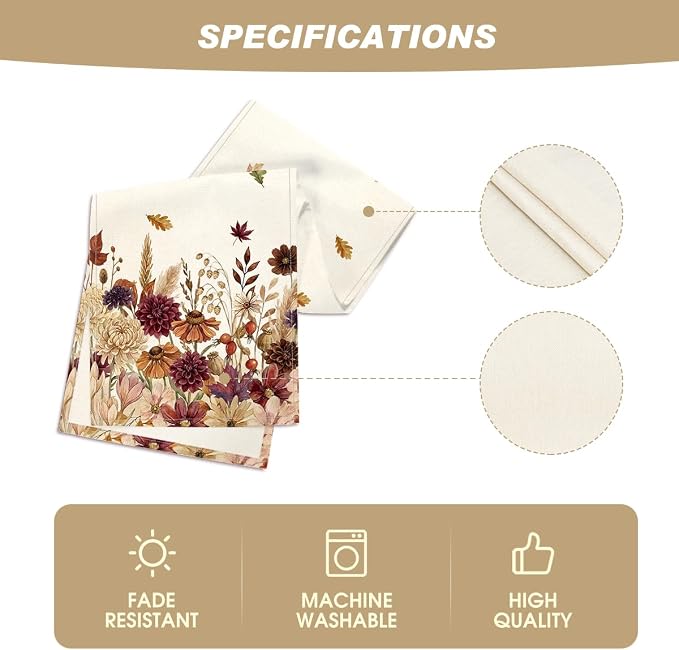 Artoid Mode 210 GSM Fall Table Runner 13x72 Inch Home Party Decor | Watercolor - Image 5