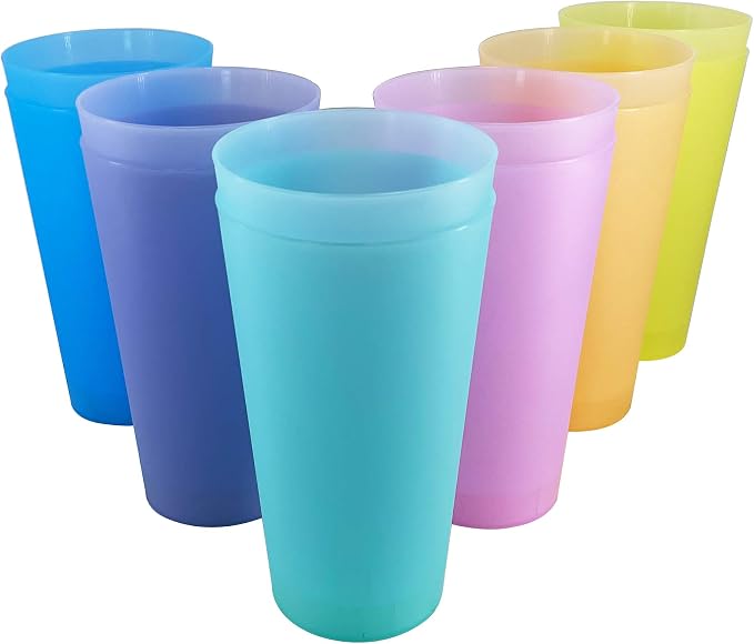 32 oz Plastic Cups Large Reusable set 12, Plastic Tumbler Assorted | Food Grade by WEXINHAO