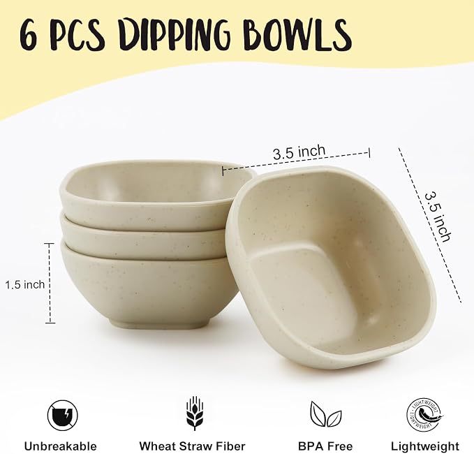 5 oz Small Wheat Straw Bowls Set of 6, Unbreakable Dipping Bowls Soy Sauce Dish - Image 2