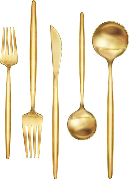 30-Piece Gold Silverware Set, Flatware Set by EWFEN