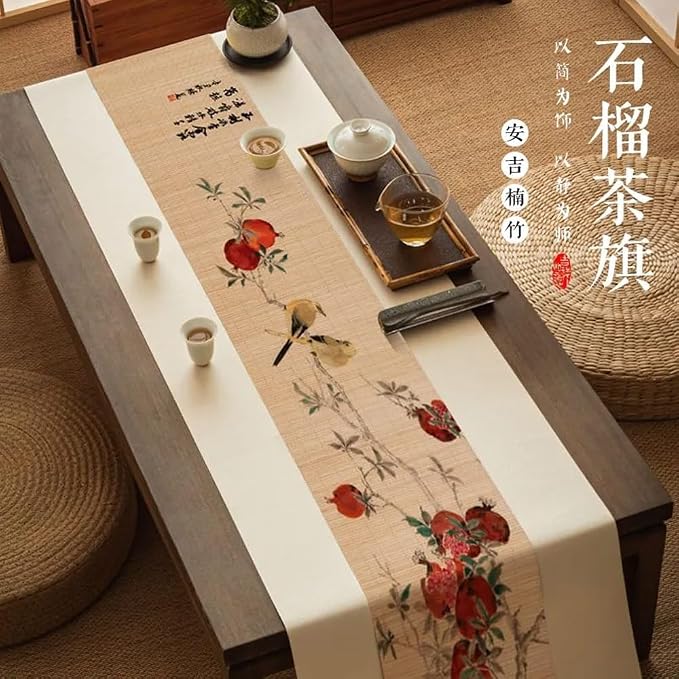 Asian Style Bamboo Table Runner, Ancient Chinese Paintings Zen Table Mat - Image 3