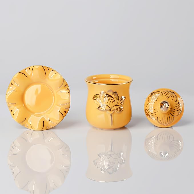 QINLANG Yellow Buddha Water Cup, Ceramic Holy Water Offering Cup - Image 4