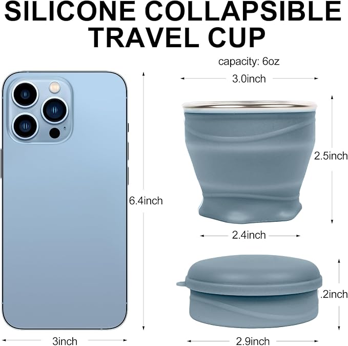 Collapsible Travel Cup with Lid - 6oz Mini Silicone Folding Cup with Stainless - Image 3