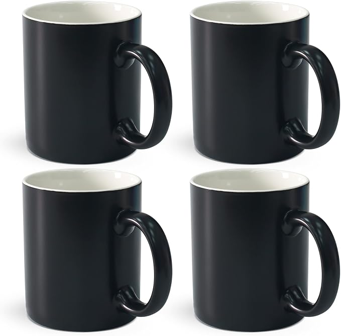 12 oz Cup Plain Gloss Black Ceramic Coffee Mug Set of 4 by Momugs
