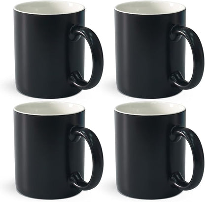 12 oz Cup Plain Gloss Black Ceramic Coffee Mug Set of 4 by Momugs