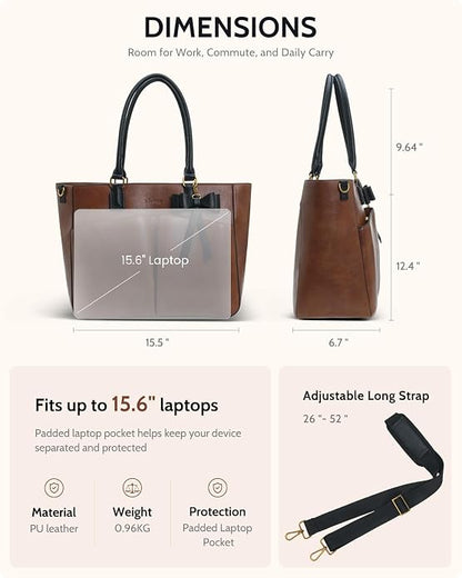 Laptop Tote Bag for Women, Leather Work Tote Bags - Image 7