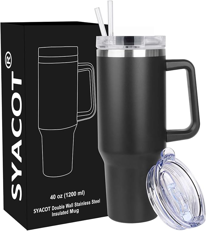 SYACOT 40 oz Tumbler with Handle and Straw Stainless Steel Insulated Tumbler by SYACOT