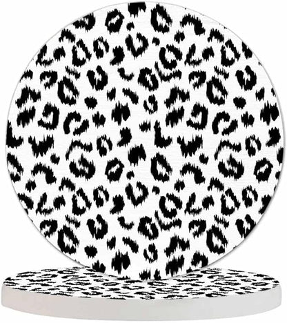 Leopard Print Drink Coaster Wild Animal Skin Pattern Art Black and White Spotted Leopard Beautiful Home Decor Diatomite Heat-Resistant Diatomite 4 Inch for Cold Drinks Wine Mugs Cups