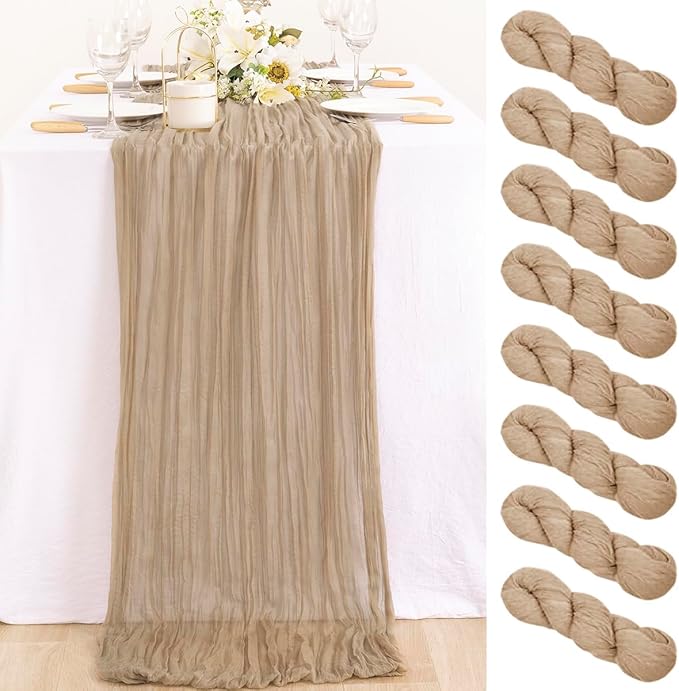 8 Pack Nude Cheesecloth Table Runner 10ft Boho Gauze Taupe Home Decor | by MLMC