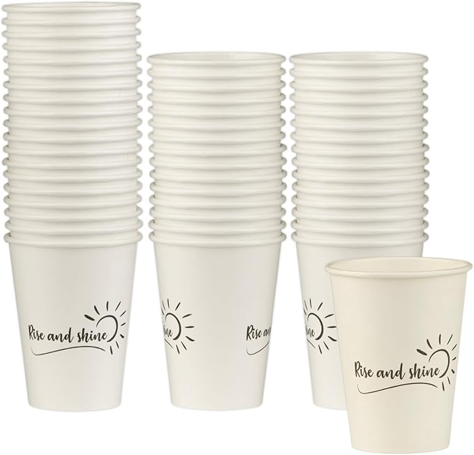 Disposable Coffee Cups, To Go Paper Hot Cups, Rise and Shine Design by SMYGOODS