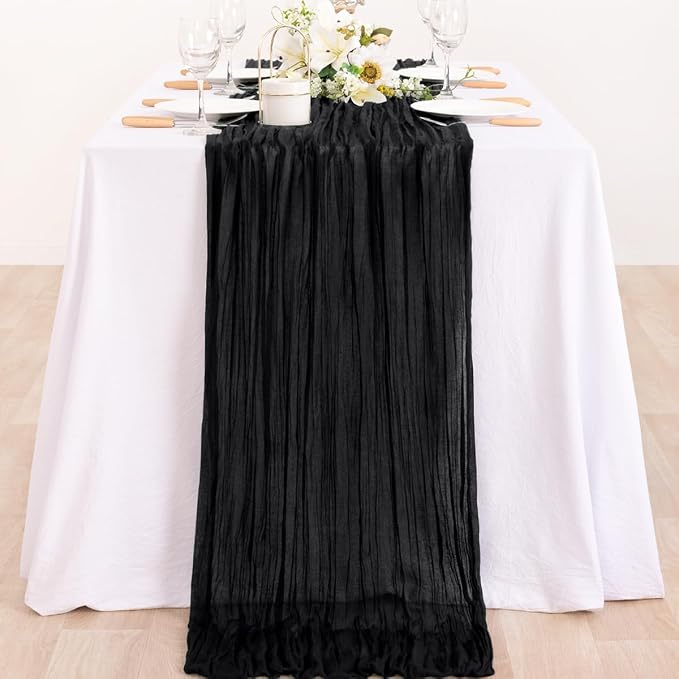 2 Pack Black Cheesecloth Table Runner 10ft Gothic Gauze Centerpiece | - Image 6