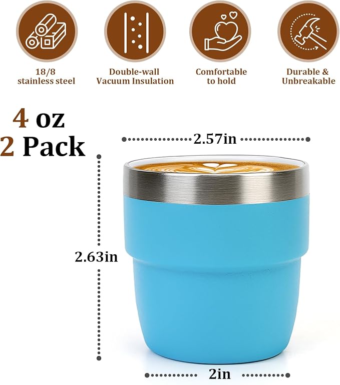 Zenbo 4 oz Espresso/Coffee Cups, Ceramic-Lined Double Wall Vacuum Insulated - Image 4