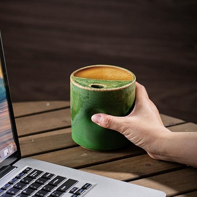 18oz Ceramic Coffee Mug with Sip Lid, Handleless Tumbler in a Vintage Kiln Style - Image 5