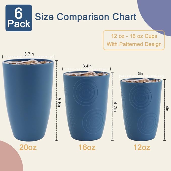 20 OZ Large Drinking Cups, Wheat Straw Cups Set of 6, Unbreakable Plastic - Image 6