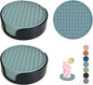 Set of 12 Silicone Coasters, 4'' Drink Coaster with Holder, Round Coasters for Drinks Beer Coffee Home Office Bar Desk Tabletop Protection, Non-Slip Rubber Coaster (Blue, 12 Pcs-Plastic Holder)