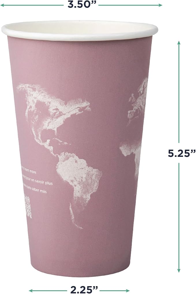 ECO PRODUCTS Compostable Disposable World Art 16oz Large Coffee Cups, Renewable - Image 3