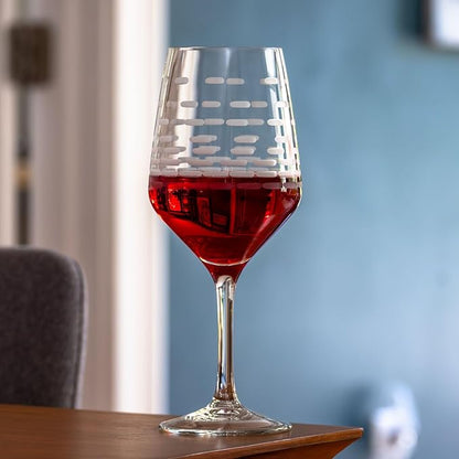 Rolf Glass Strata All Purpose Wine Glass | Made in America | Large 19.5oz Wine Glass | Diamond Engraved Crystal Glass | Contemporary Geometric Brick Design | Red or White Wine | Set of 2