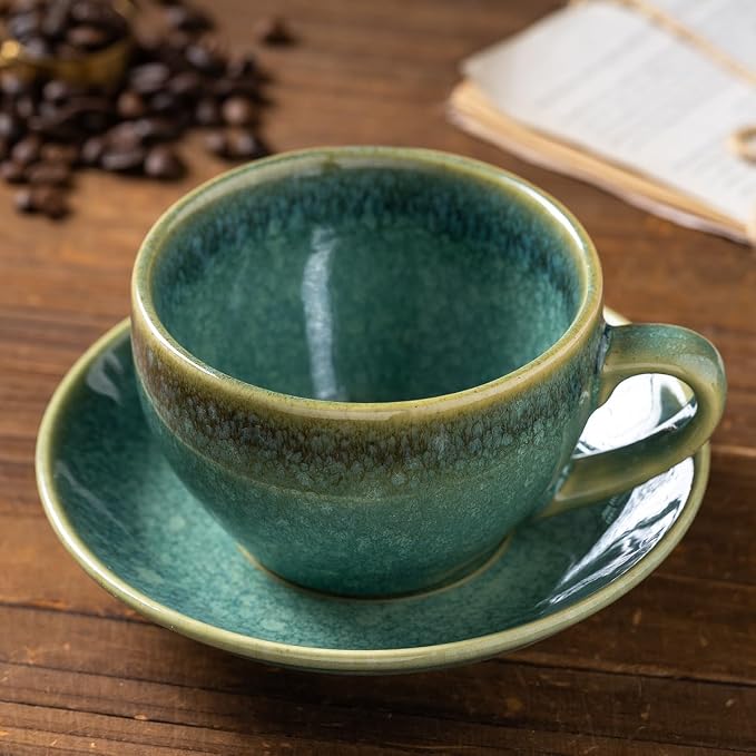 Porcelain Coffee Cup with Saucer Spoon, Vintage Design Ceramic Latte Art - Image 7