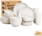 Plates and Bowls Sets for 8, Unbreakable & Lightweight Wheat Straw Dinnerware Sets 32 PCS, Microwave Safe Dishes Set for 8, Dinner Plate, Kitchen Cups and Bowls for Outdoor- White