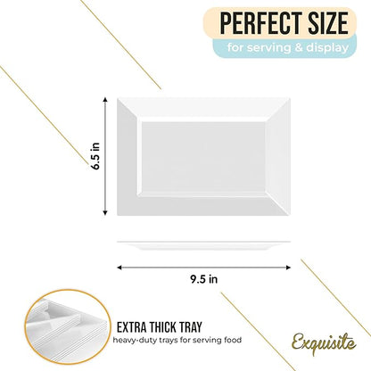 Exquisite Plastic Serving Trays For Party - 40 Pcs 9.5 Inch Clear Serving Platters, Plastic Trays For Food, Clear Tray, Food Tray Disposable Platters For Parties, Catering & Buffet