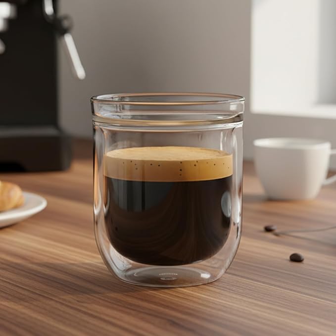 Aquach 8oz Double Walled Glass Espresso Cups Set of 2, Insulated Small Mugs | - Image 2