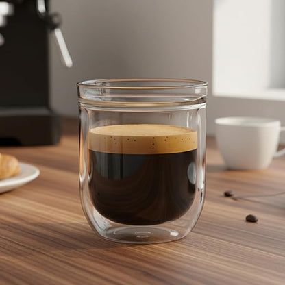 Aquach 8oz Double Walled Glass Espresso Cups Set of 2, Insulated Small Mugs | - Image 2