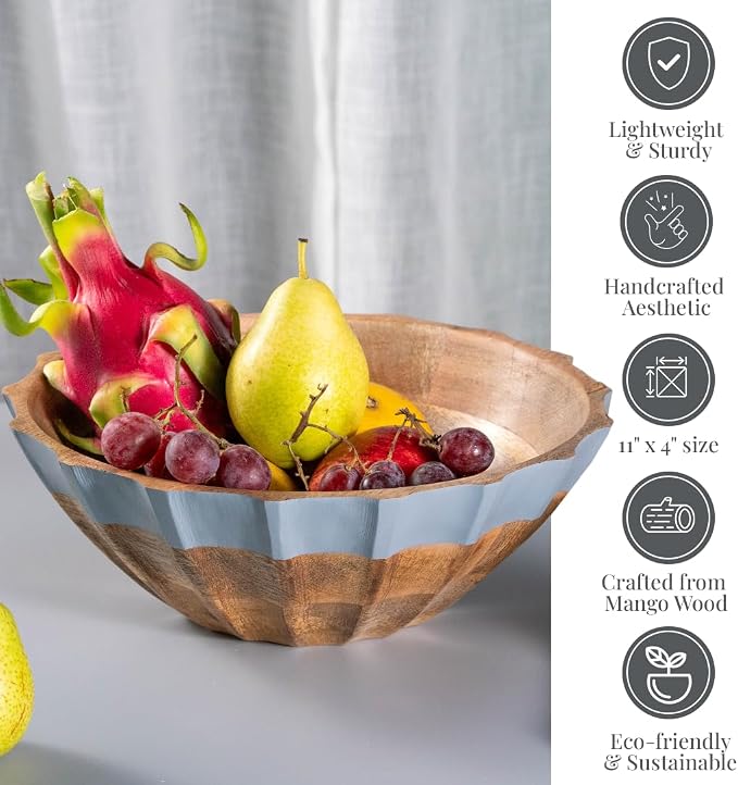 Folkulture Natural Wave Salad Bowl | 11” Large Mango Wood Serving Bowl - Image 3