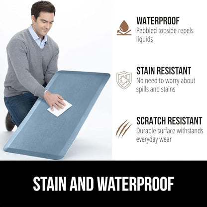 GORILLA GRIP Comfortable Cushioned Kitchen Mats for Floor, Waterproof and Stain Resistant Soft Top, 3/4 Inch Thick Ergonomic Standing Desk Anti Fatigue Mat, Foam Supports Feet, 17x24, Sky Blue