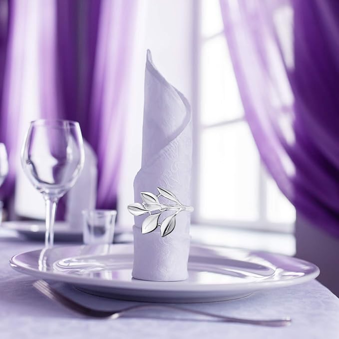 Hotop Set of 50 Leaf Napkin Rings Silver Metal Napkin Rings Holders Bulk - Image 5