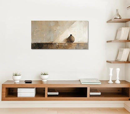 ADJUVANT Wall Art Minimalist Neutral Vase Painting 60" L x 30" W, Earth Tone Canvas Artwork Prints Simple Pottery Pictures Contemporary Rustic Wall Decor for Living Room Bedroom