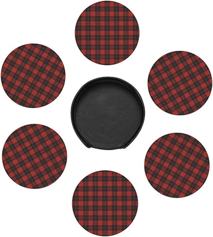 6 Pcs Christmas Plaid Red Black Buffalo Check Leather Coasters - Image 7