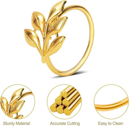 KPOSIYA Set of 6 Leaf Napkin Rings Metal Gold Napkin Holder Table Napkin Rings - Image 4