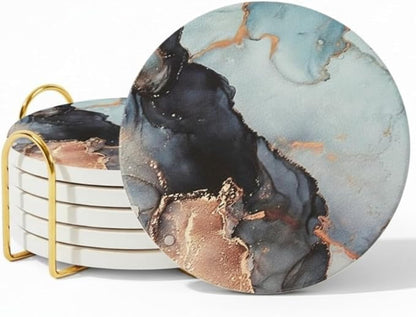 Ceramic Marble Coasters Set of 6, Absorbent Drink Coasters by ilohaus