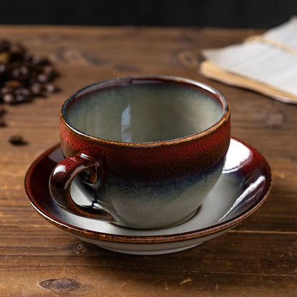 Porcelain Coffee Cup with Saucer Spoon Set, Vintage Design Ceramic Latte Art - Image 2